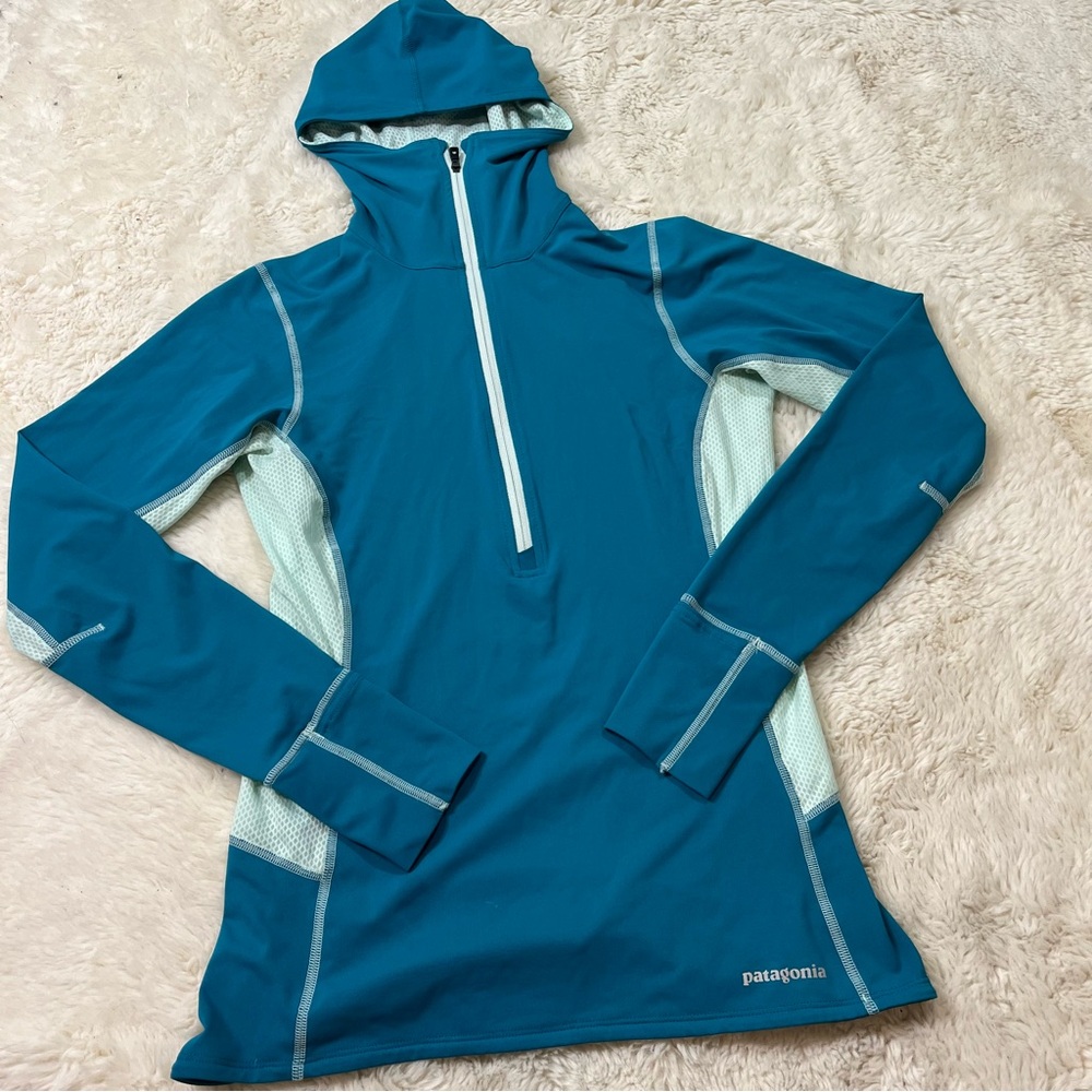 Patagonia All Weather Zip Neck Hoodie Womens Size Small Turquoise